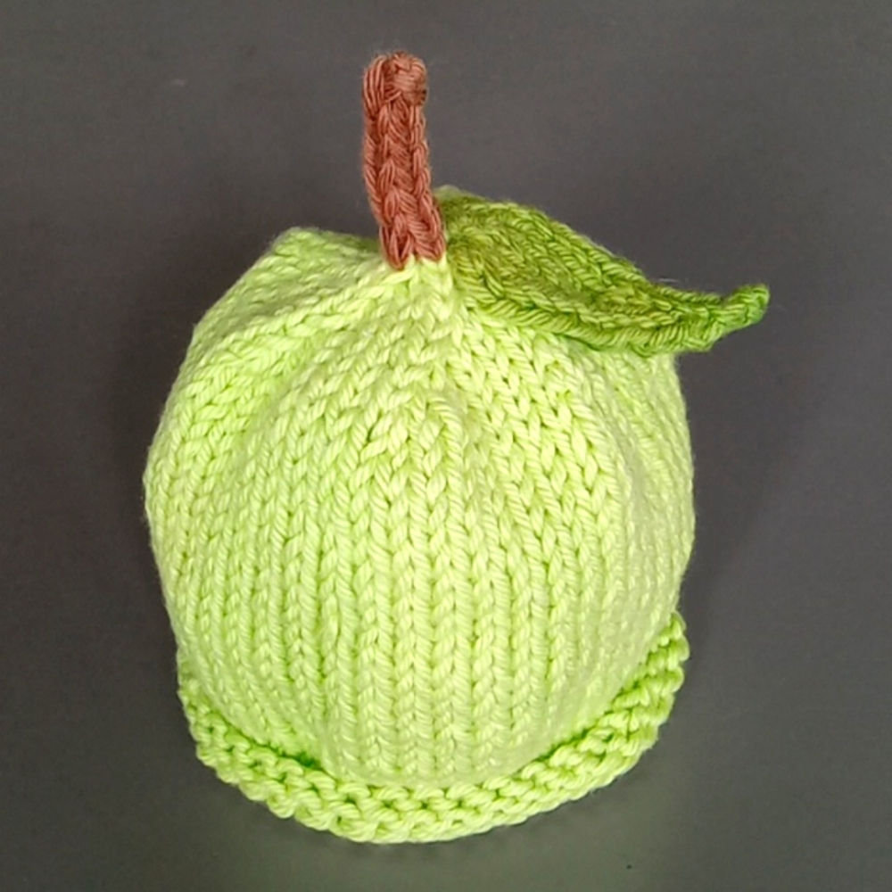 Handmade Handknit Green Apple 100% Cotton Baby Hat Preemie-Newborn